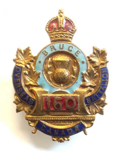 WW1 Canada 160th Overseas Infantry Battalion, Bruce, Canadian Expeditionary Force Sweetheart Brooch.