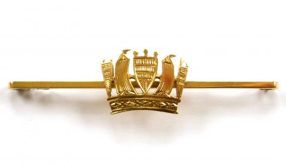 Royal Navy and Merchant Services, 9 Carat Gold Nautical Crown Brooch by Percy Frederick Jackson, Birmingham.