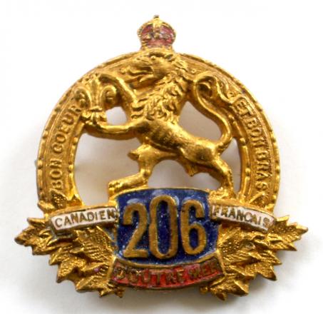 WW1 Canada 206th Infantry Battalion 'Canadien Francais', Canadian Expeditionary Force Sweetheart Brooch.