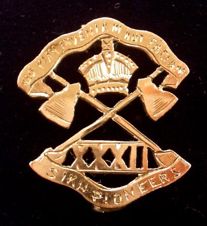 WW1 32nd Sikh Pioneers, Silver & Gold Indian Army Regimental Sweetheart Brooch.
