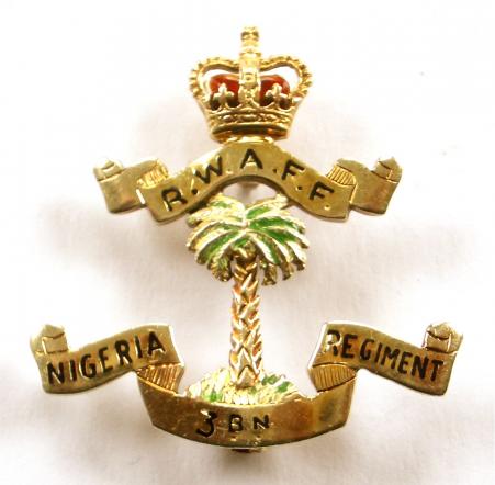 R.W.A.F.F. Nigeria 3rd Battalion Regiment, EIIR Royal West African Frontier Force Gold & Enamel Sweetheart Brooch by Garrard & Co, London.