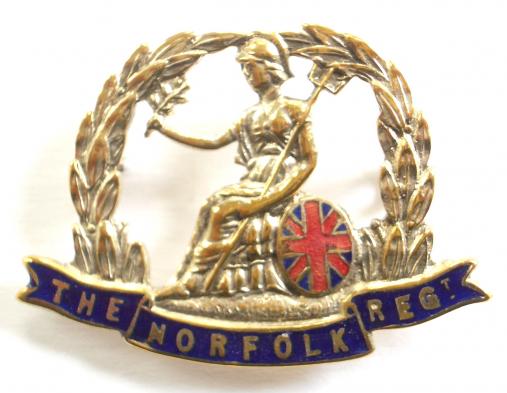 WW1 The Norfolk Regiment Brass & Enamel Sweetheart Brooch.