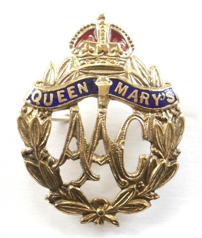 WW1 Queen's Mary's Army Auxiliary Corps Brass & Enamel Regimental Brooch.
