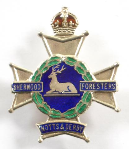WW1 Sherwood Foresters Notts & Derby Silver & Enamel Sweetheart Brooch.