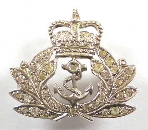 EIIR Royal Navy Paste Diamond Set Silver Officer's Style Sweetheart Brooch.