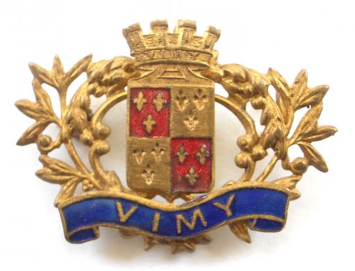 WW1 Battle of Vimy Ridge, French Town Crest Sweetheart Brooch.