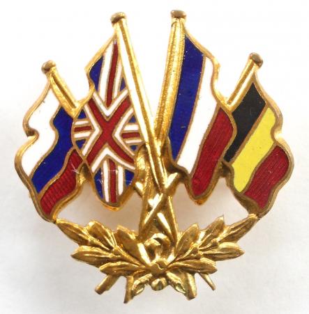WW1 Britain France Russia & Belgium united allies patriotic flag brooch