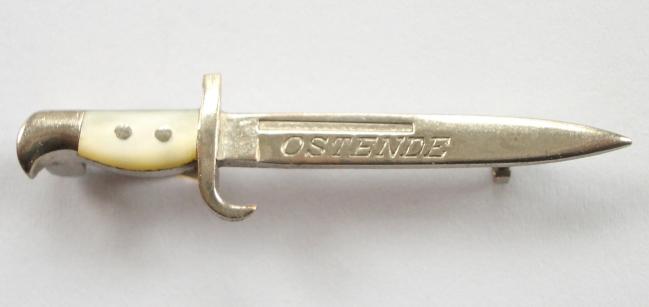 WW1 Ostende Miniature Bayonet Sweetheart Battle Brooch, Length 40mm.