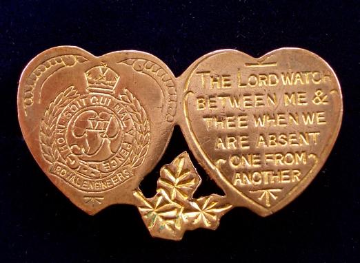 WW2 Royal Engineers, Double Heart Mizpah Sweetheart Brooch.