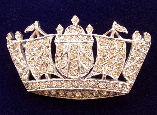 EIIR Royal Navy and Merchant Services 1977 Hallmarked Silver, Paste Diamond Nautical Crown Brooch.