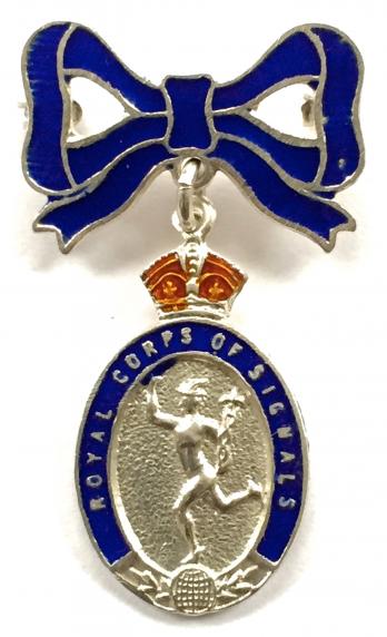 WW2 Royal Corps of Signals Silver & Enamel Sweetheart Bow Brooch.