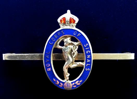 Royal Corps of Signals Silver & Enamel Regimental Sweetheart Bar Brooch / Tiepin.
