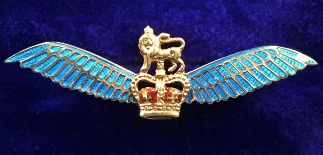 Army Flying Badge (Pilot Wings), 1992 Hallmarked Gold & Guilloche Translucent Enamel Brooch by Garrard & Co, London.