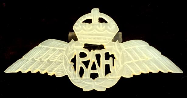 Royal Air Force Pilot's Wing Mother of Pearl circa 1930's RAF Sweetheart Brooch.