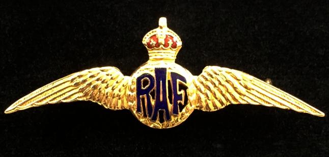 WW2 Royal Air Force Pilot's Wing Gold & Enamel RAF Sweetheart Brooch by Thomas Lynton Mott.