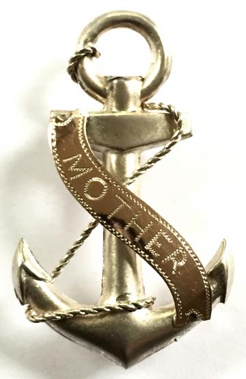 Royal Navy or Merchant Navy Sentimental 1921 Hallmarked Silver Naval Anchor Brooch Labelled 'Mother'.