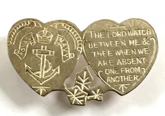 WW2 Royal Navy Mizpah Hearts Silver Sweetheart Brooch.
