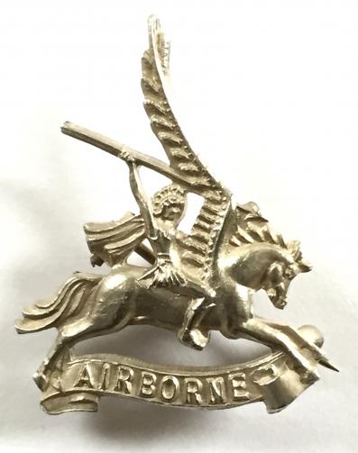 WW2 Parachute Regiment Airborne Pegasus 1945 Hallmarked Silver Regimental Badge by Walker & Hall Sheffield.