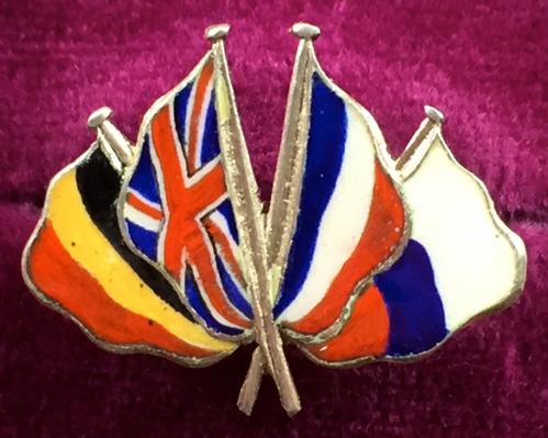 WW1 Britain France Belgium & Russia united allies patriotic flag brooch