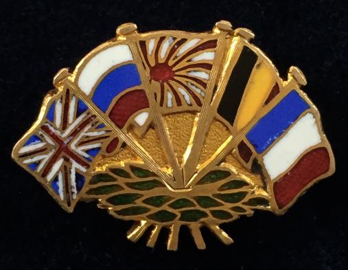 WW1 Britain France Belgium Japan & Russia united allies patriotic flag brooch