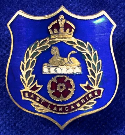 WW1 East Lancashire Regiment Blue Enamelled Shield Sweetheart Brooch.