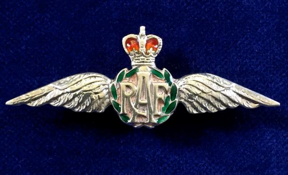 EIIR Royal Air Force Pilot's Wing, 1953 Hallmarked Silver & Enamel RAF Sweetheart Brooch by Turner & Simpson Ltd.