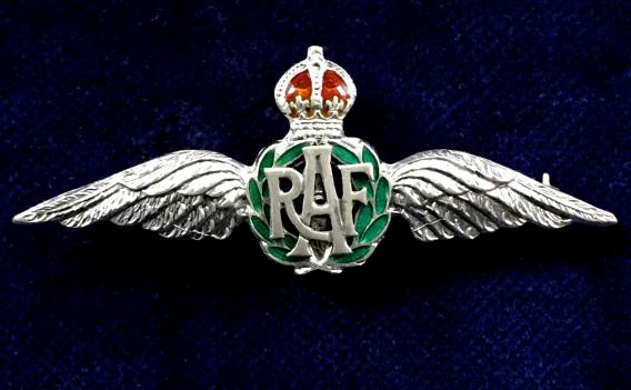 WW2 Royal Air Force Pilot's Wing, Silver & Enamel RAF Sweetheart Brooch.