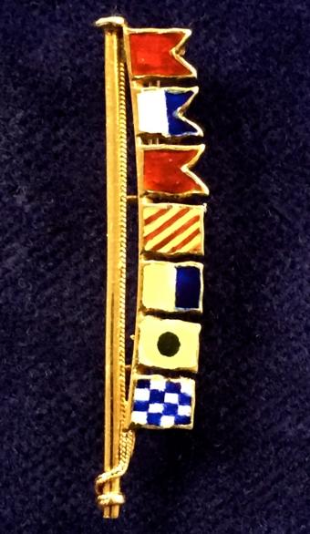 Royal Navy & Merchant Navy 1948 Hallmarked Gold & Enamel Naval Signalling Flag Brooch, spelling the name BABYKIN.