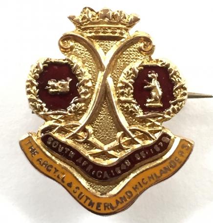 WW1 Argyll & Sutherland Highlanders Gold & Enamel Scottish Regimental Sweetheart Brooch.