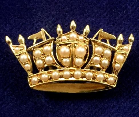 Royal Navy and Merchant Navy 14 carat Gold & Pearl Nautical Crown Brooch.
