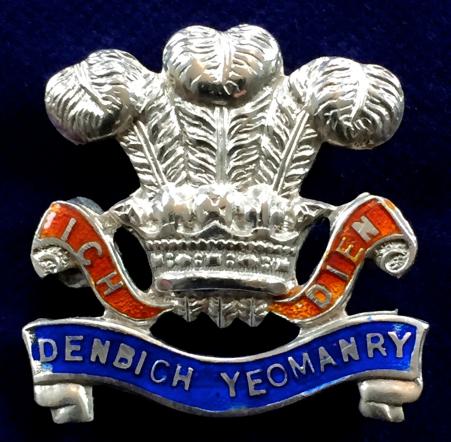 WW1 Denbighshire Hussars Silver & Enamel Welsh Yeomanry Sweetheart Brooch.