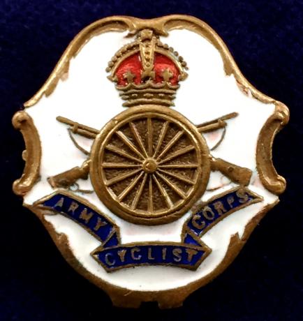 WW1 Army Cyclist Corps White Faced Enamel Sweetheart Brooch.