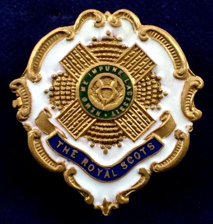 The Royal Scots white faced enamel sweetheart brooch