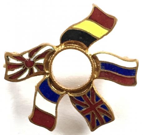 WW1 Britain France Belgium Japan & Russia united allies patriotic flag brooch