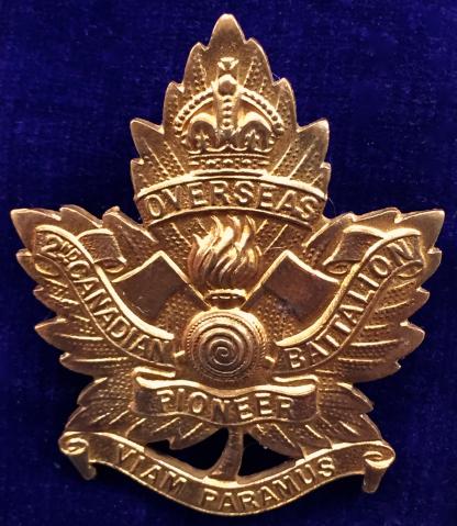 WW1 2nd Pioneer Battalion Overseas Canadian Expeditionary Force Sweetheart Cap Badge converted to Brooch.
