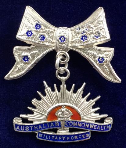 Australian Military Forces Silver & Enamel Bow Suspension Sweetheart Brooch.