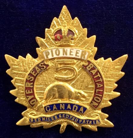 WW1 Canada 5th Overseas Pioneer Battalion, Canadian Expeditionary Force Sweetheart Brooch, PIN FITTINGS REMOVED.
