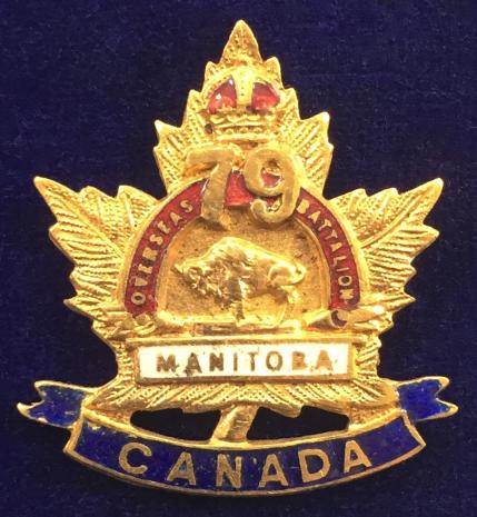 WW1 79th Overseas Manitoba Battalion, Canadian Expeditionary Force Sweetheart Brooch, PIN FITTINGS REMOVED.