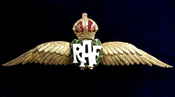Royal Air Force Pilot's Wing Gold & Enamel RAF Sweetheart Brooch.