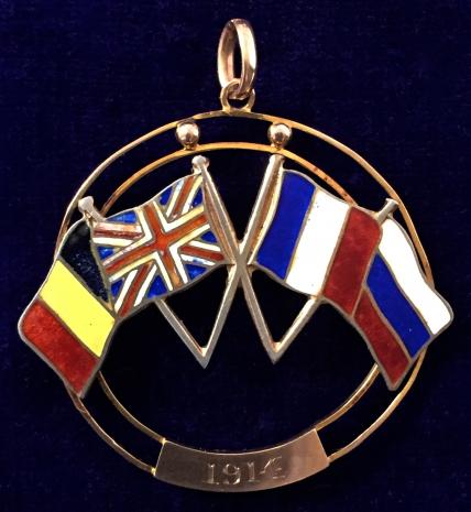 WW1 United Allies patriotic pendant brooch Britain France Belgium & Russian flags