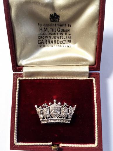 EIIR Royal Navy & Merchant Services, Platinum & Diamond Set Naval Crown Brooch & Presentation Case by Garrard & Co, London.