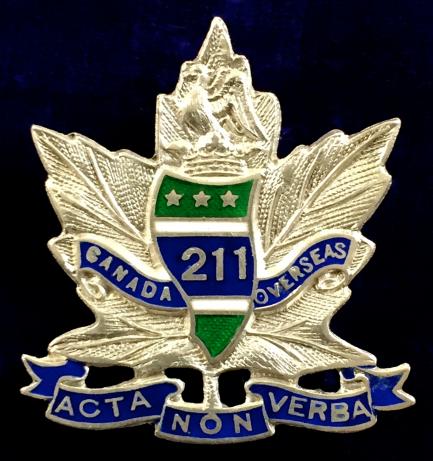 WW1 Canadian Expeditionary Force 211th Infantry Battalion (Alberta Americans) CEF, Silver & Enamel Sweetheart Brooch.