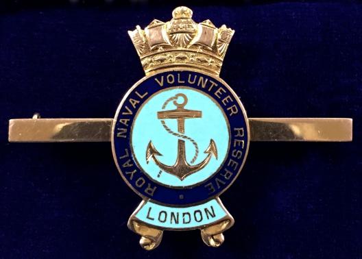 WW1 Royal Navy Volunteer Reserve London, 15ct Gold & Enamel RNVR Brooch by B. H. Joseph and Co.