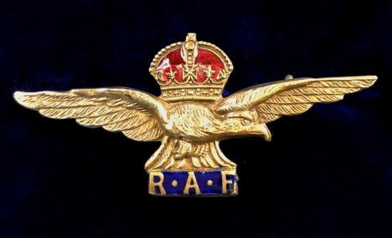 WW1 Royal Air Force Pilot's Wing Gilt & Enamel Transitional Period RAF Sweetheart Brooch.
