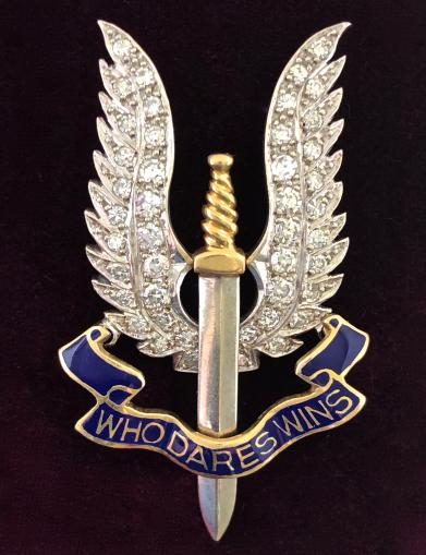 'Special Air Service' 1982 Hallmarked Gold & Diamond Special Forces 'SAS' Regimental Brooch.