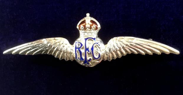 WW1 Royal Flying Corps Pilot's Wing, Antique 1917 Hallmarked Silver & Enamel RFC Sweetheart Brooch.