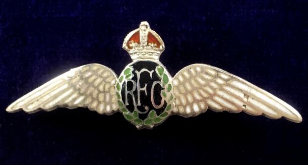 WW1 'Royal Flying Corps' Pilot's Wing, Silver & Enamel Antique RFC Sweetheart Brooch by Charles Usher.