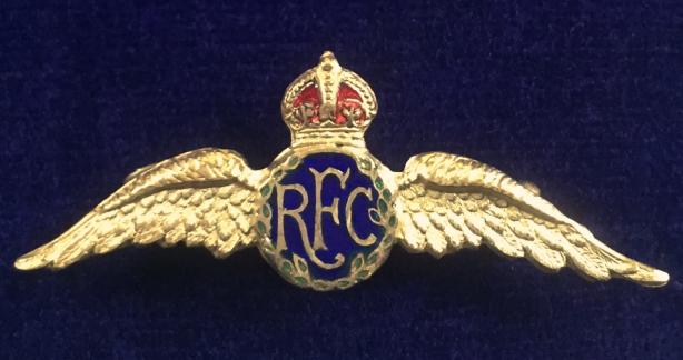 WW1 'Royal Flying Corps' Pilot's Wing, Gilt & Enamel Antique RFC Sweetheart Brooch.