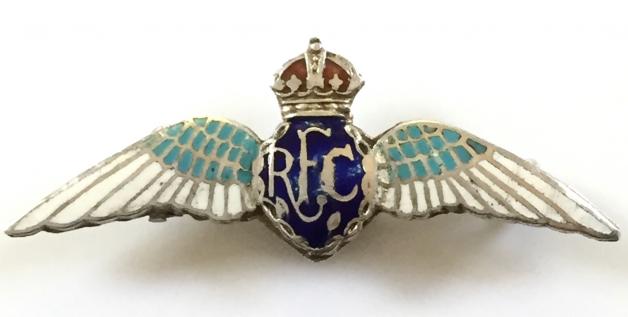 WW1 'Royal Flying Corps' Pilot's Wing, Silver & Enamel Antique RFC Sweetheart Brooch.