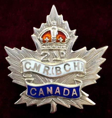 WW1 'Canadian 2nd Mounted Rifle Battalion CEF' 1917 Hallmarked Silver & Enamel Sweetheart Brooch.